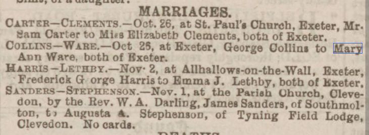 Newspaper announcement of parents' wedding