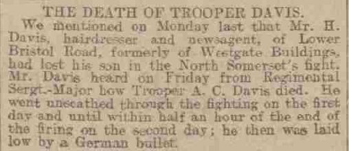 Newspaper clipping of Davis death report